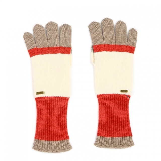 カシミア混プレート付カラー切替手袋