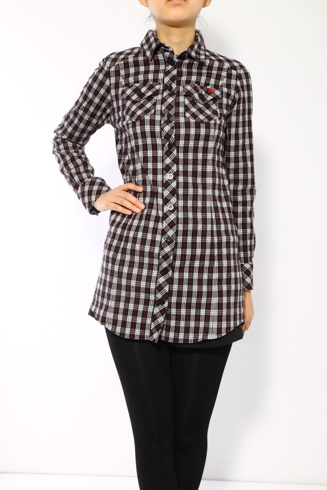 チェック柄シャツワンピース