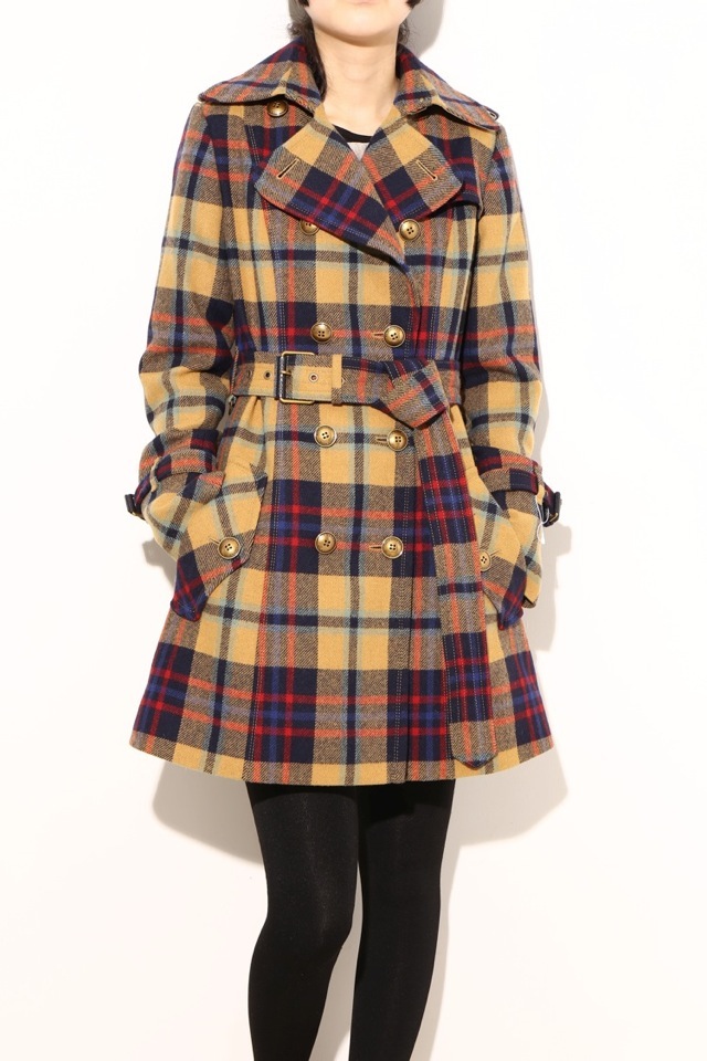 チェックウールトレンチコート