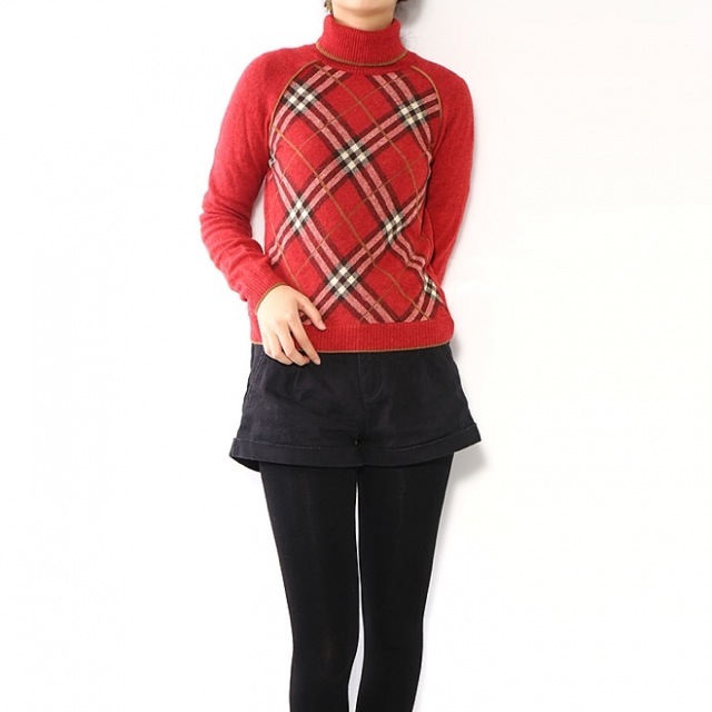 ハイネックアーガイル柄ニット