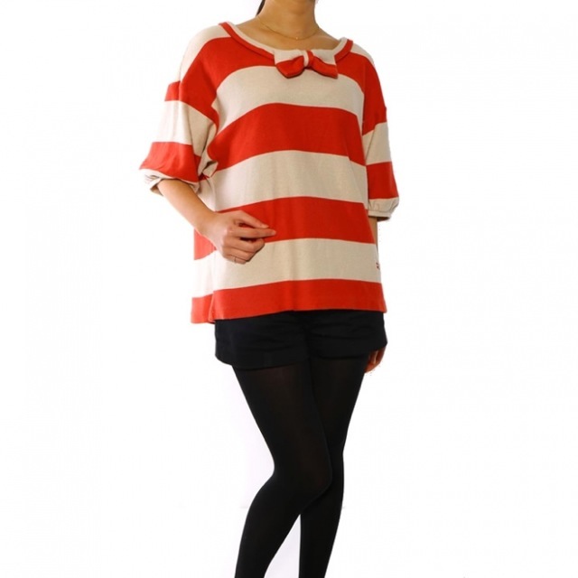 ボーダーリボンニット