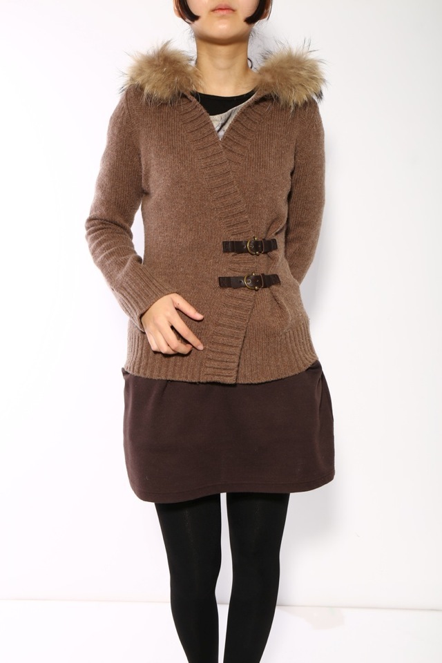 ファー付きニットカーディガン