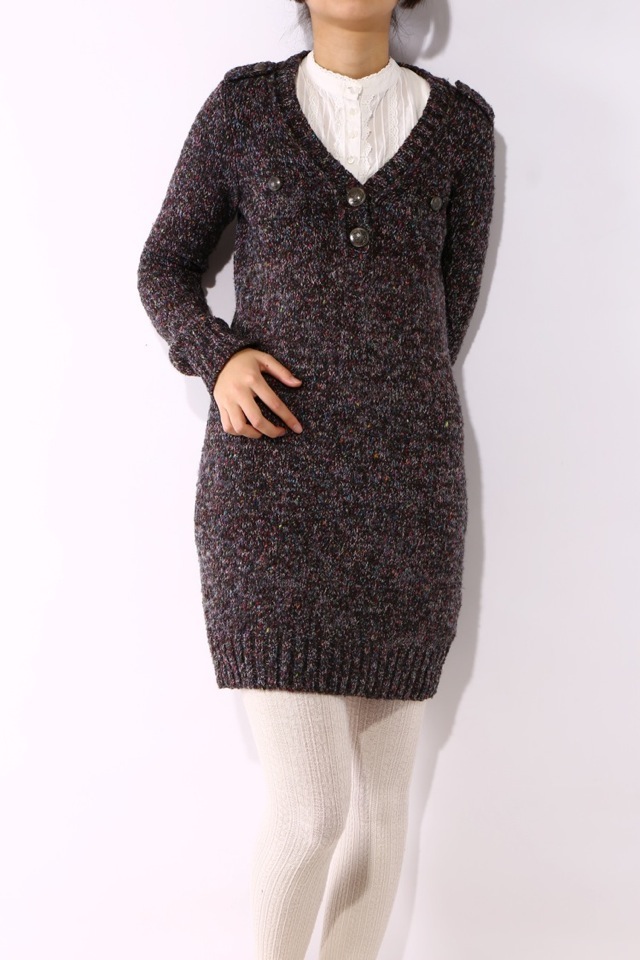 ダーク系ミックスカラーニットワンピース