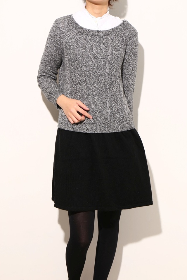 長袖切替ニットワンピース