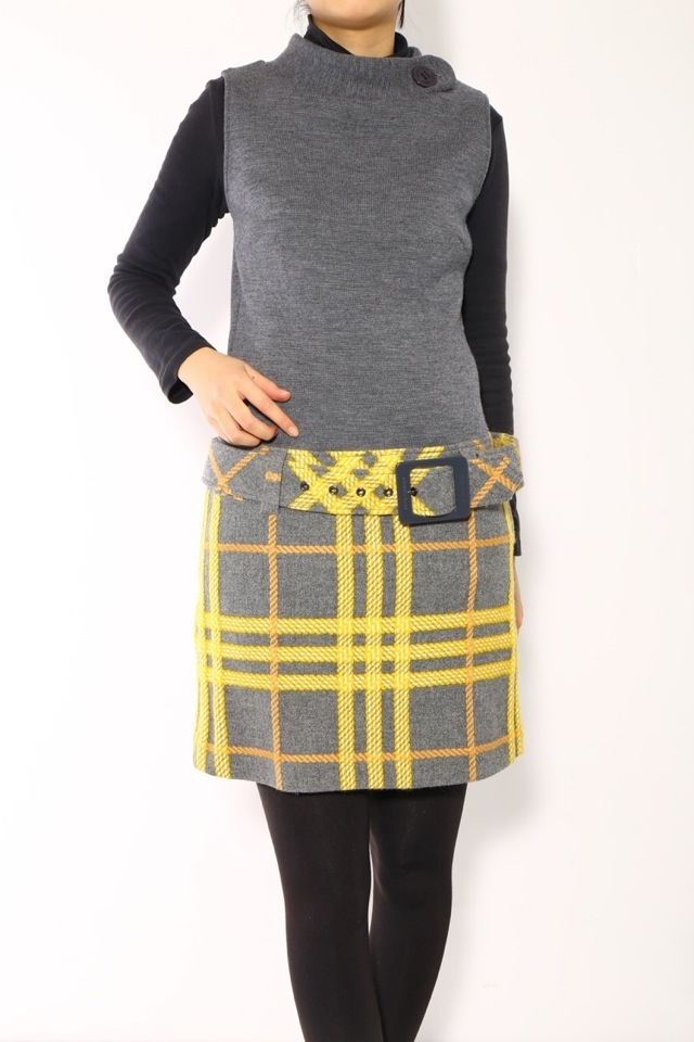 ノースリーブ切替ニットワンピース