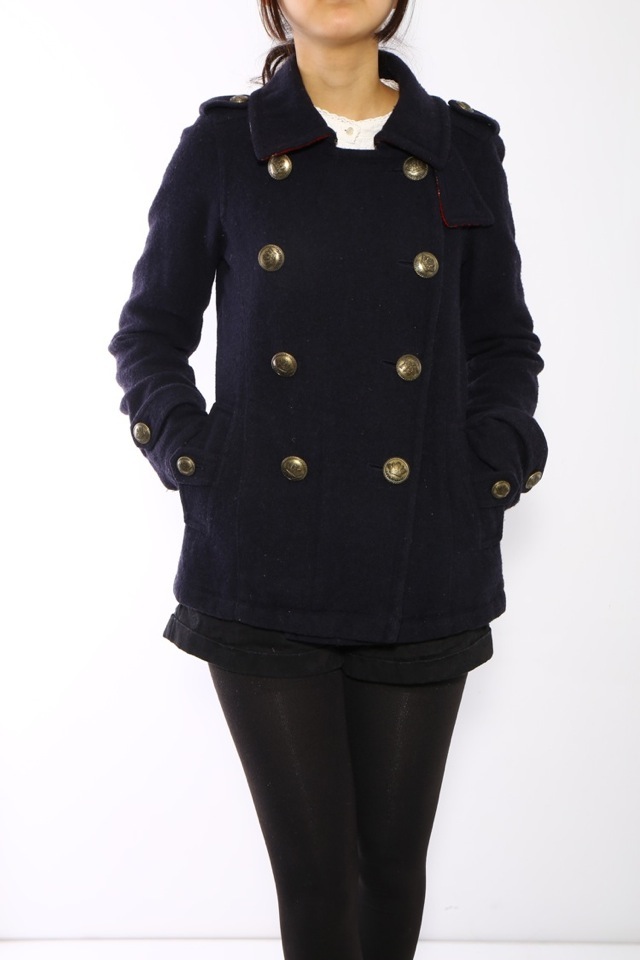 襟裏チェックピーコート