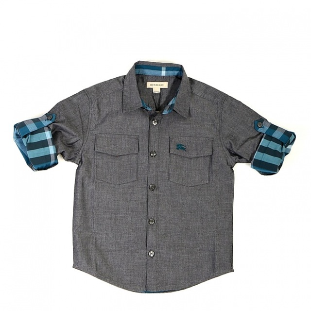 ロゴ入りグレーチェックシャツ