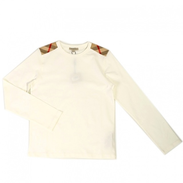 肩チェックホワイト長袖カットソー