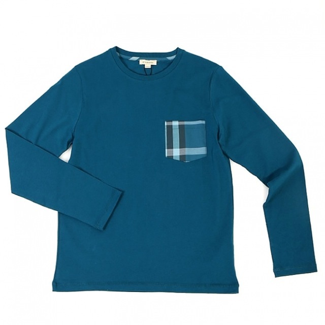 チェック柄ポケットブルーブリーン長袖カットソー