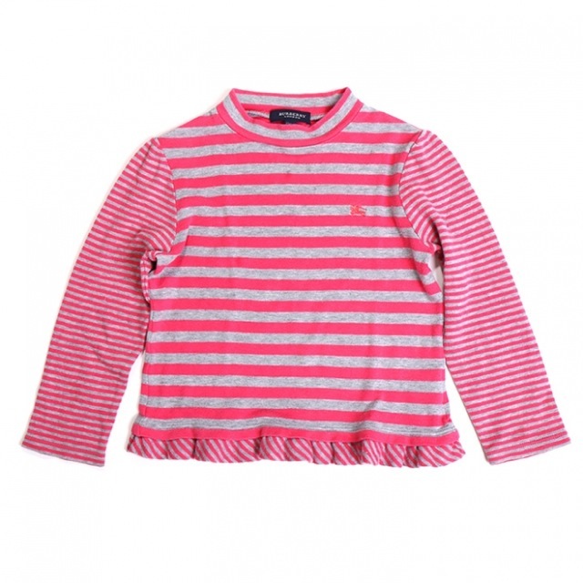 ピンクグレーボーダー長袖カットソー