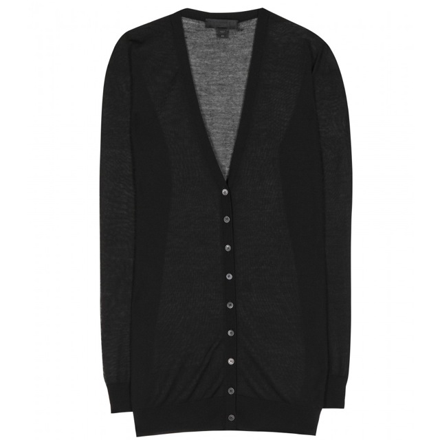 レディース・ブラック カシミア＆シルクブレンドカーディガン